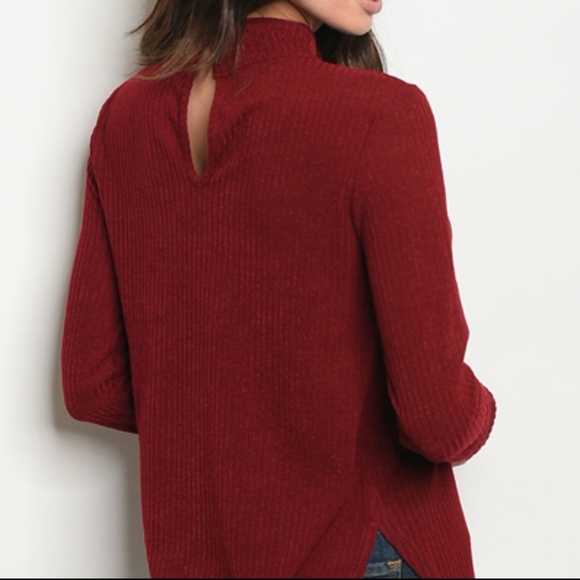LAST 1! SMALL! RED WINE CHOKER RIBBED KNIT TOP - Picture 3 of 3